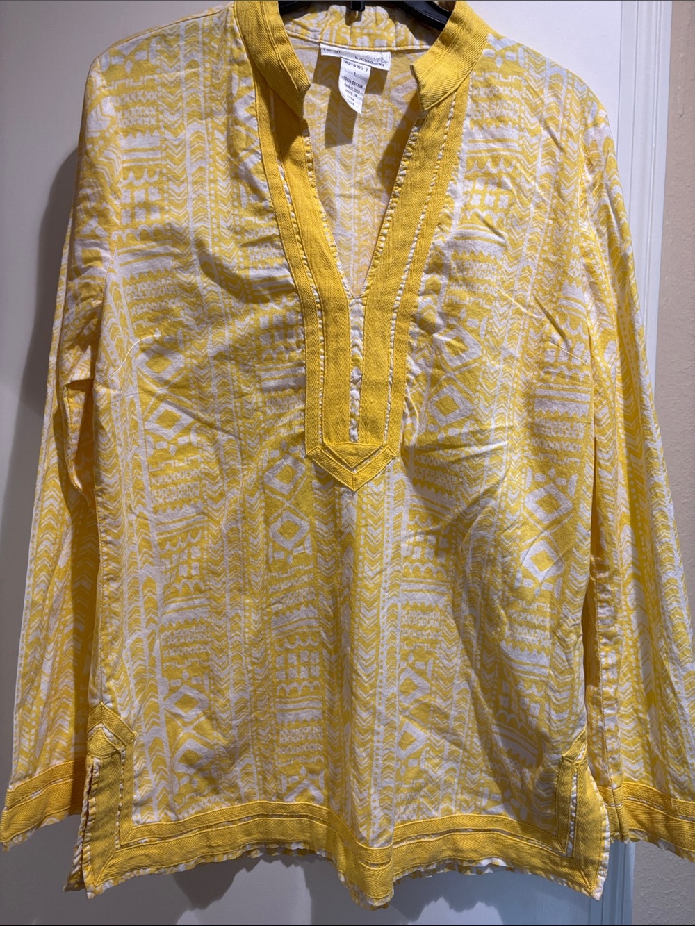 Chadwicks Yellow & White Printed Split-Neck Tunic